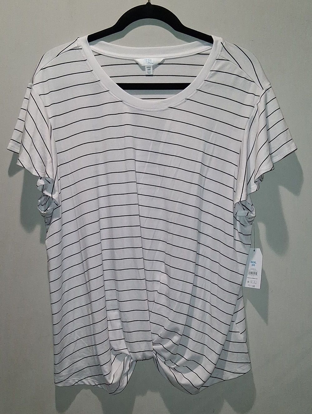 Time and Tru White Tee with Black Stripes and Front Knot
